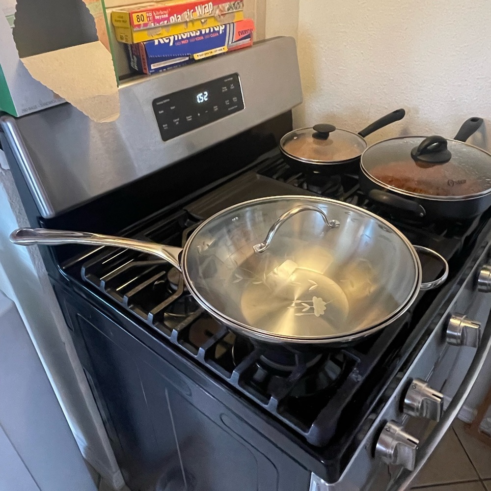 Original Prince House Stainless Steel Stir Fry Pan with serving spoon